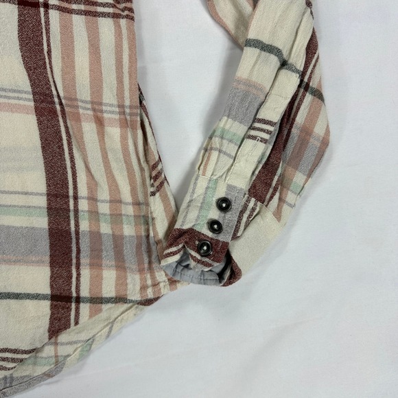 Free People Wesley Plaid Button Front Shirt Gray Cream Rust Soft Woven Top Small - Picture 3 of 8